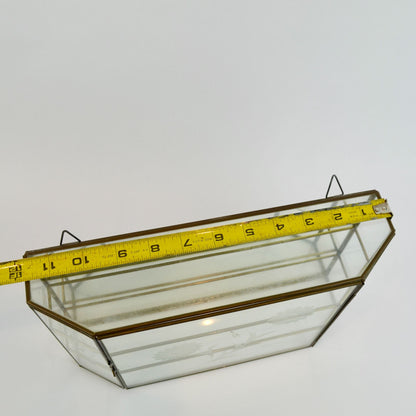 Vintage Etched Glass Brass Mirrored Shelf Hanging Curio