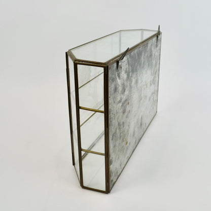 Vintage Etched Glass Brass Mirrored Shelf Hanging Curio