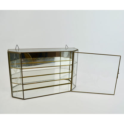 Vintage Etched Glass Brass Mirrored Shelf Hanging Curio