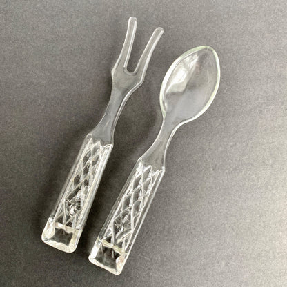 Vintage Clear Glass Salad Serving Spoon Fork Set