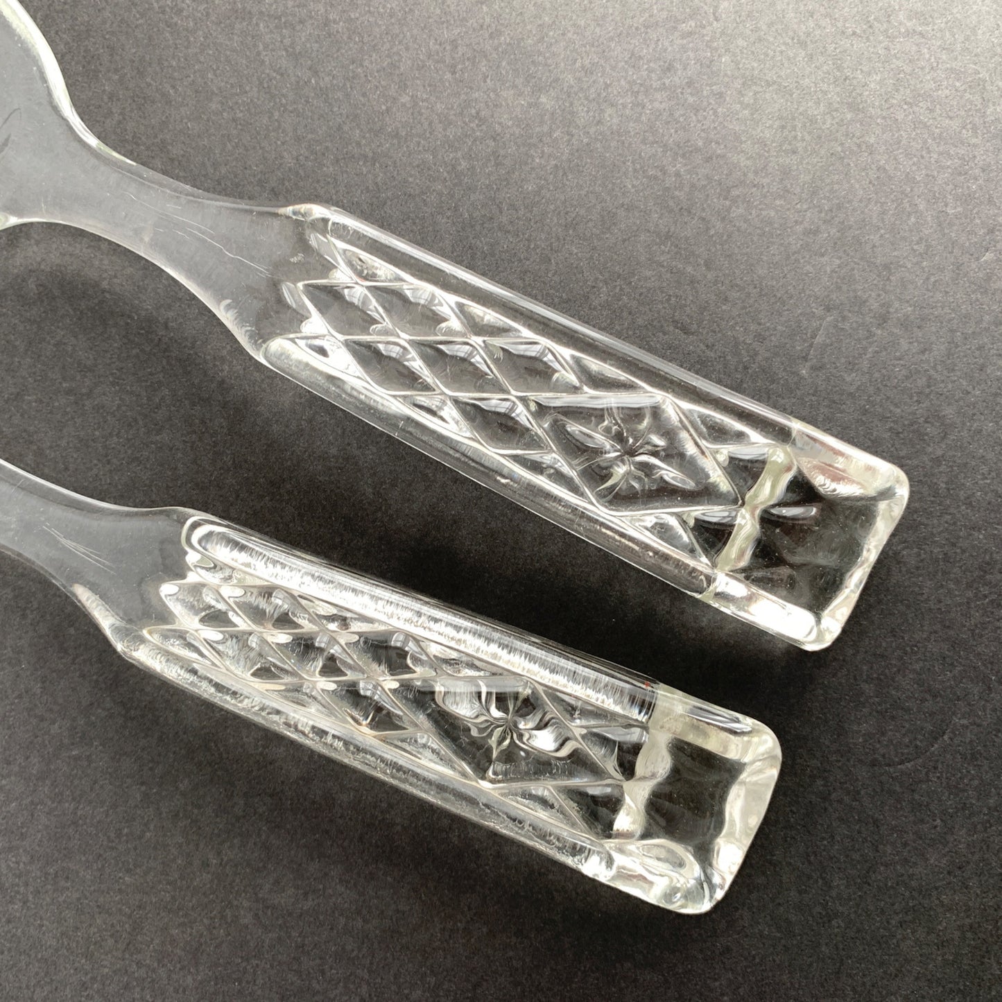 Vintage Clear Glass Salad Serving Spoon Fork Set