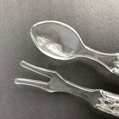 Vintage Clear Glass Salad Serving Spoon Fork Set