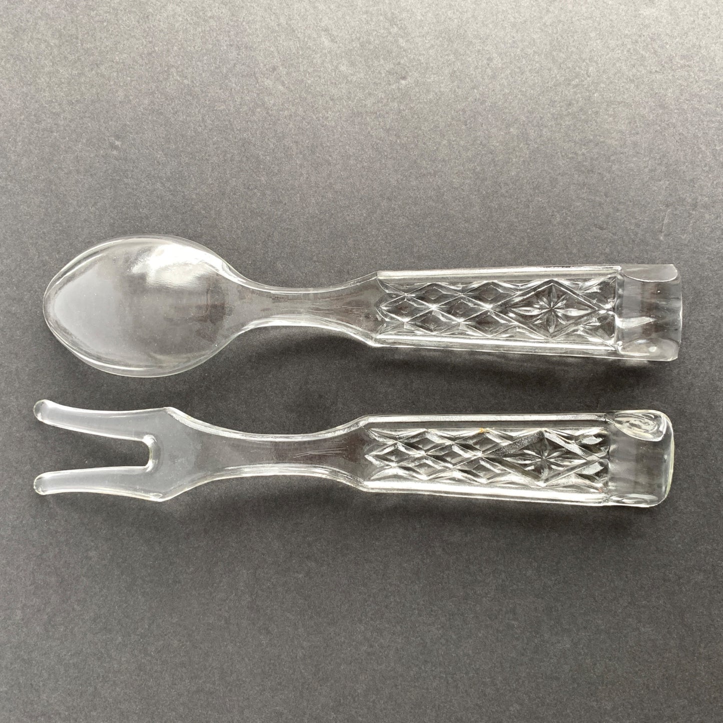 Vintage Clear Glass Salad Serving Spoon Fork Set