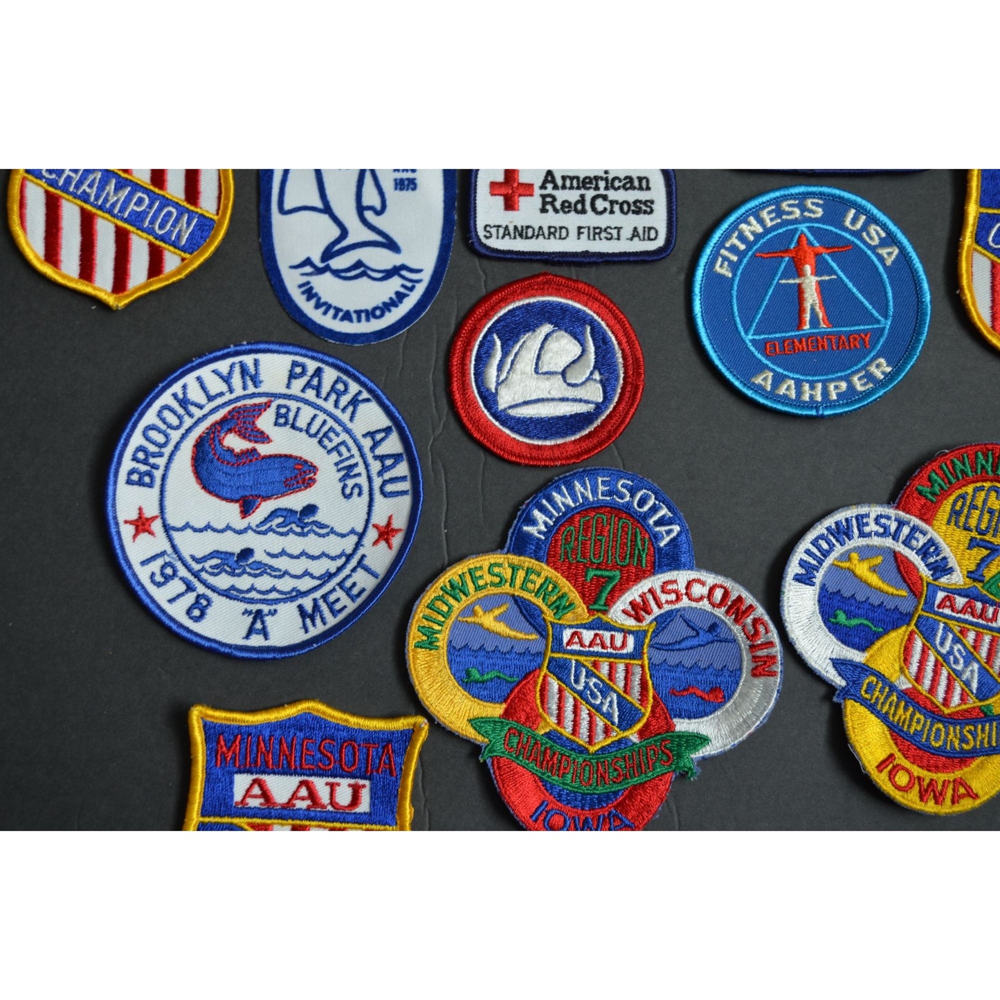 Vintage Minnesota AAU Swimming Champion Patches Lot Red Cross
