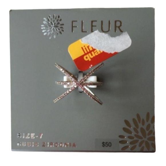 New Fleur Rhodium Criss Cross Silver Ring Size 7