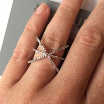 New Fleur Rhodium Criss Cross Silver Ring Size 7