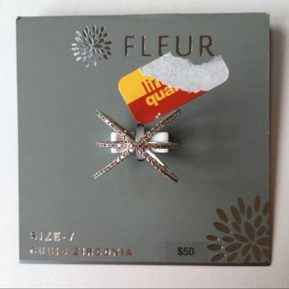 New Fleur Rhodium Criss Cross Silver Ring Size 7