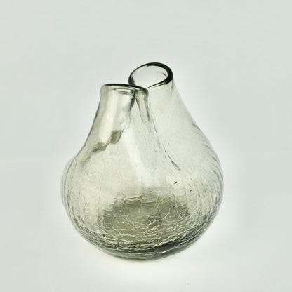 3.75" Vintage Crackled Glass Gray Pinched Ivy Vase MCM