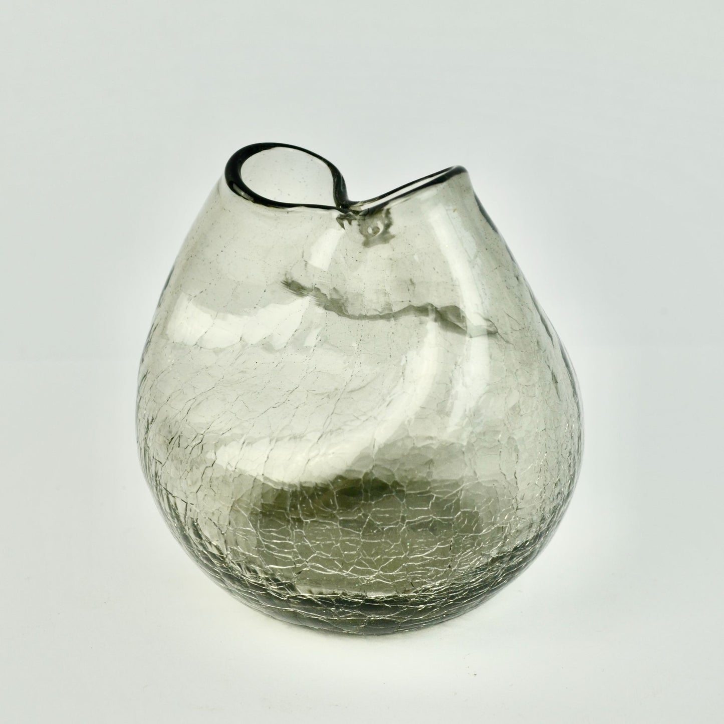 3.75" Vintage Crackled Glass Gray Pinched Ivy Vase MCM