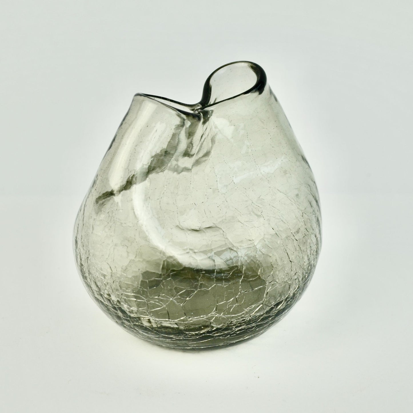 3.75" Vintage Crackled Glass Gray Pinched Ivy Vase MCM
