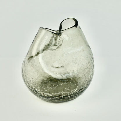 3.75" Vintage Crackled Glass Gray Pinched Ivy Vase MCM