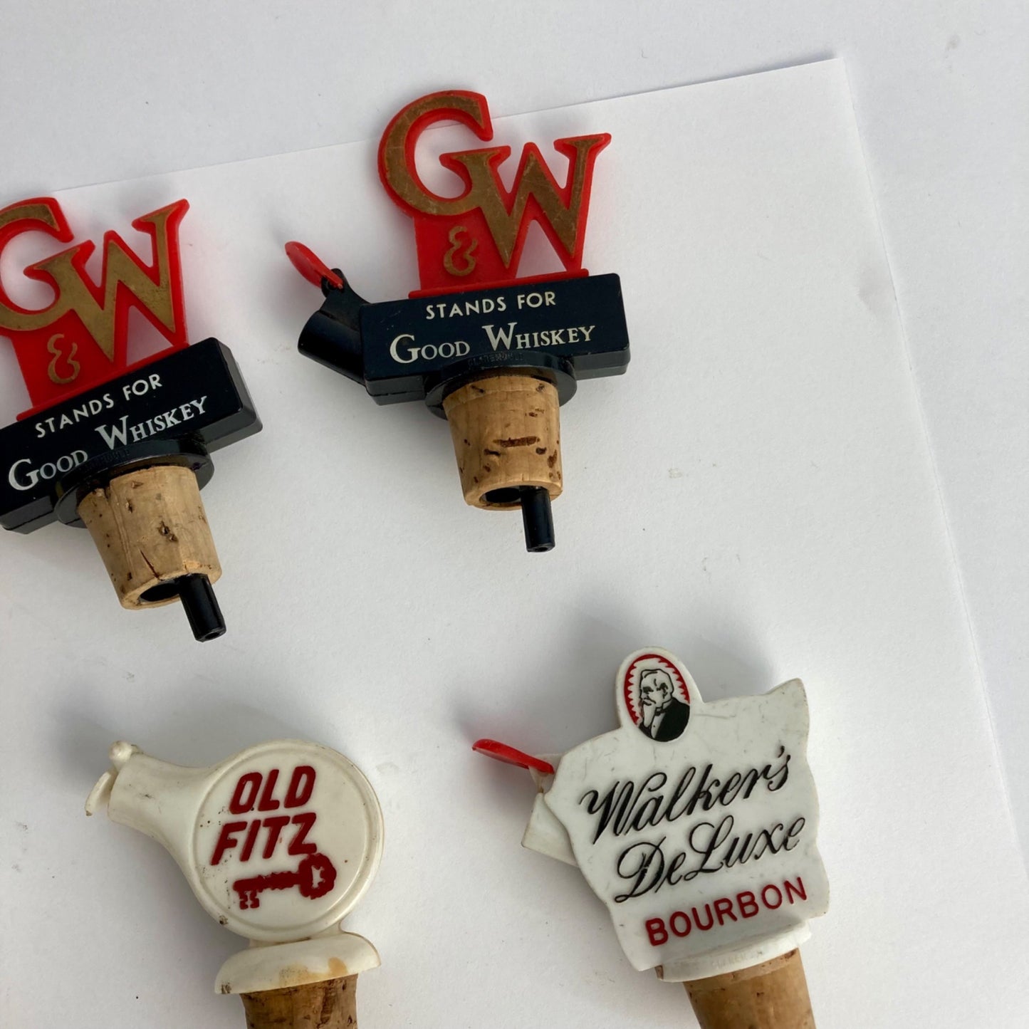 Lot 6 Vintage Liquor Bottle Stoppers Pourers Good Whiskey Seagram's Old Fitz