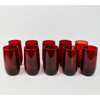 Anchor Hocking Ruby Red Drinking Glasses Set of 10 Vintage