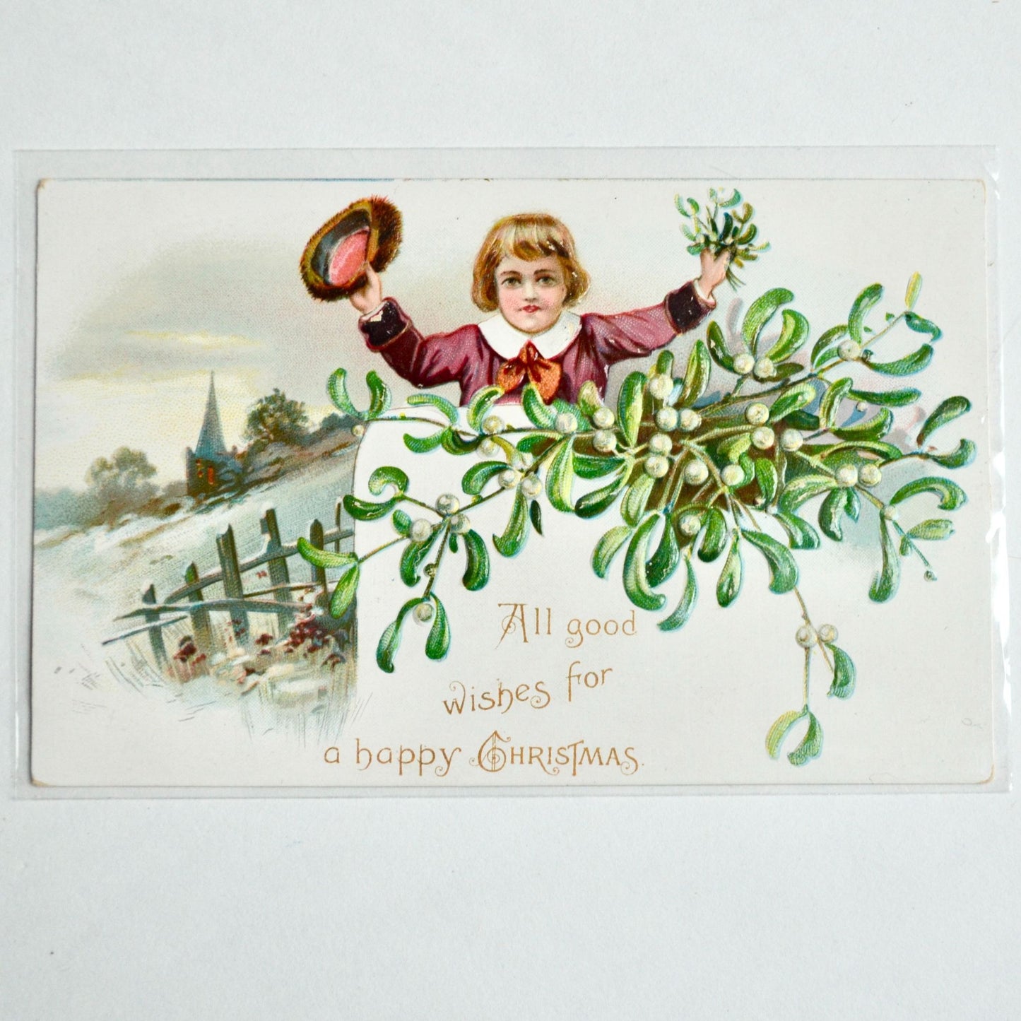 Raphael Tuck & Sons Antique Early 1900s Christmas Postcard All Good Wishes