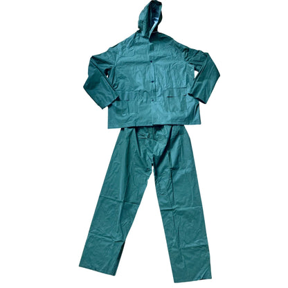 Vintage Green Rubber PVC Rain Jacket & Pants Rainsuit XXL