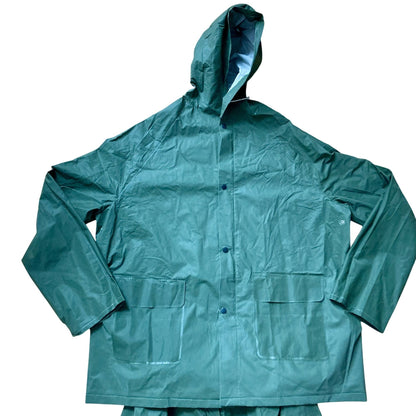 Vintage Green Rubber PVC Rain Jacket & Pants Rainsuit XXL