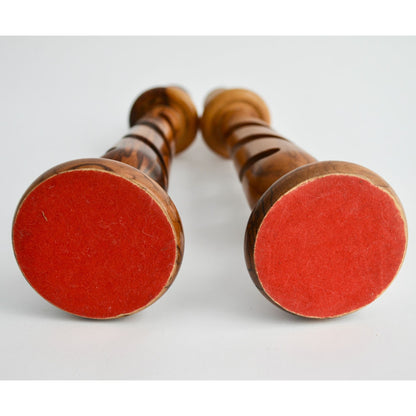 Vintage Hand Carved Wood Spiral Candlestick Holders Pair Mid Century Modern