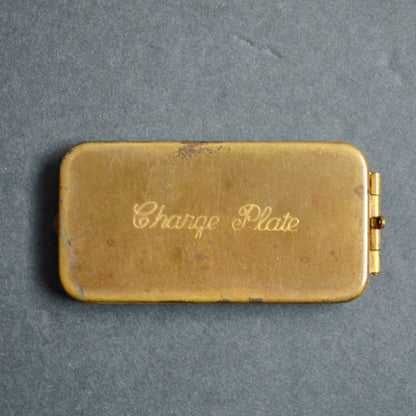 Vintage Brass Charge Plate Case Red Velvet Lined