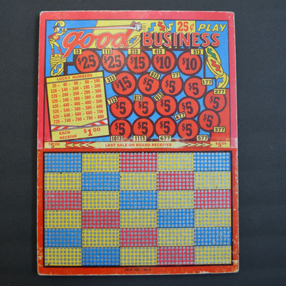 Vintage Large Punchboard Good Business 1500 Thick Mostly Unpunched