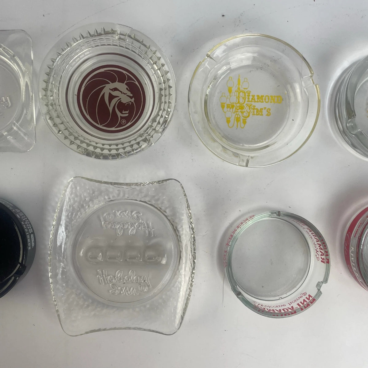 Lot of 8 Vintage Hotel Travel Ashtrays Glass