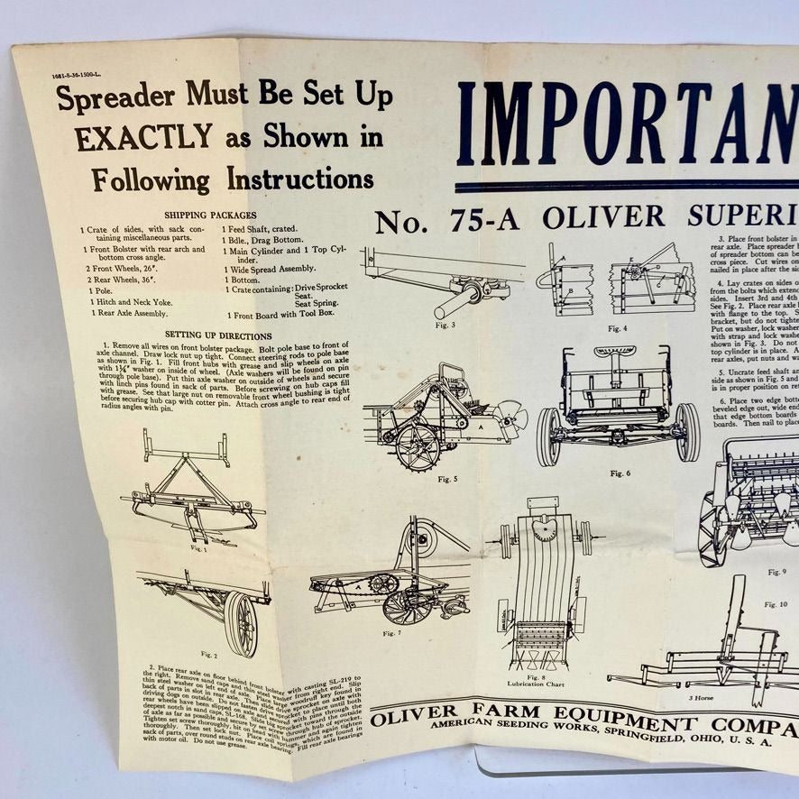 Vintage 1936 Oliver Superior Manure Spreader Directions No. 75-A Brochure