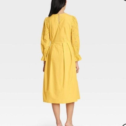 Who What Wear Yellow Eyelet Longsleeve Dress XS