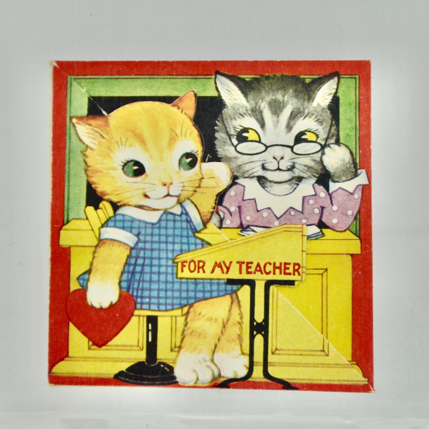 Vintage Valentine's Day Card For My Teacher Cat Kitten