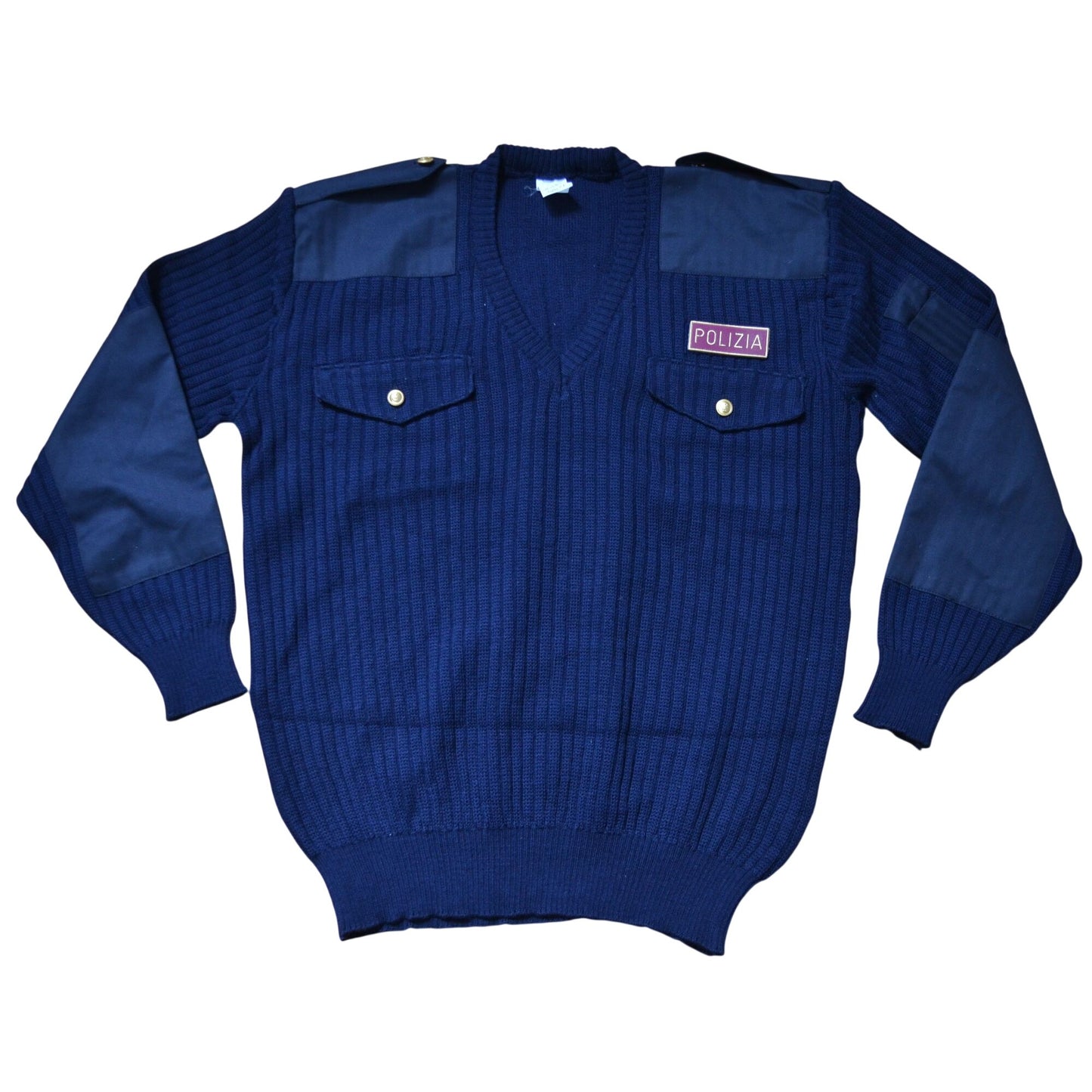 Vintage Italian Polizia Commando Sweater Navy Blue Size Large Wool Blend