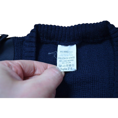 Vintage Italian Polizia Commando Sweater Navy Blue Size Large Wool Blend