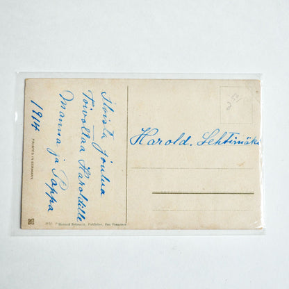 1914 Antique Hauskaa Joulua Postcard Children Gold Detail Christmas Finnish