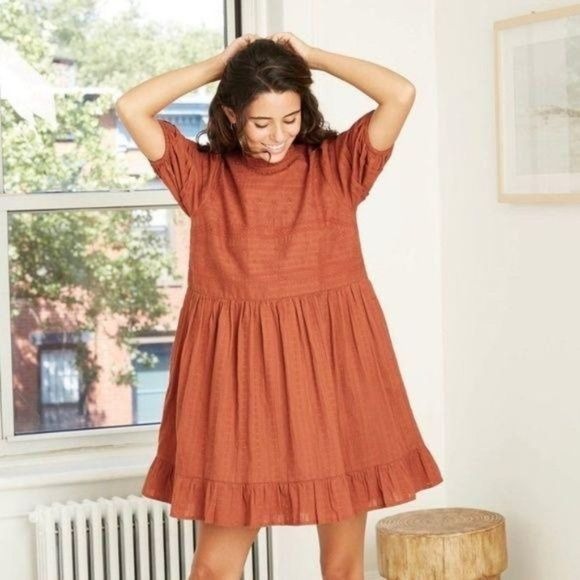 NEW Universal Thread Puff Eyelet Dress Rust