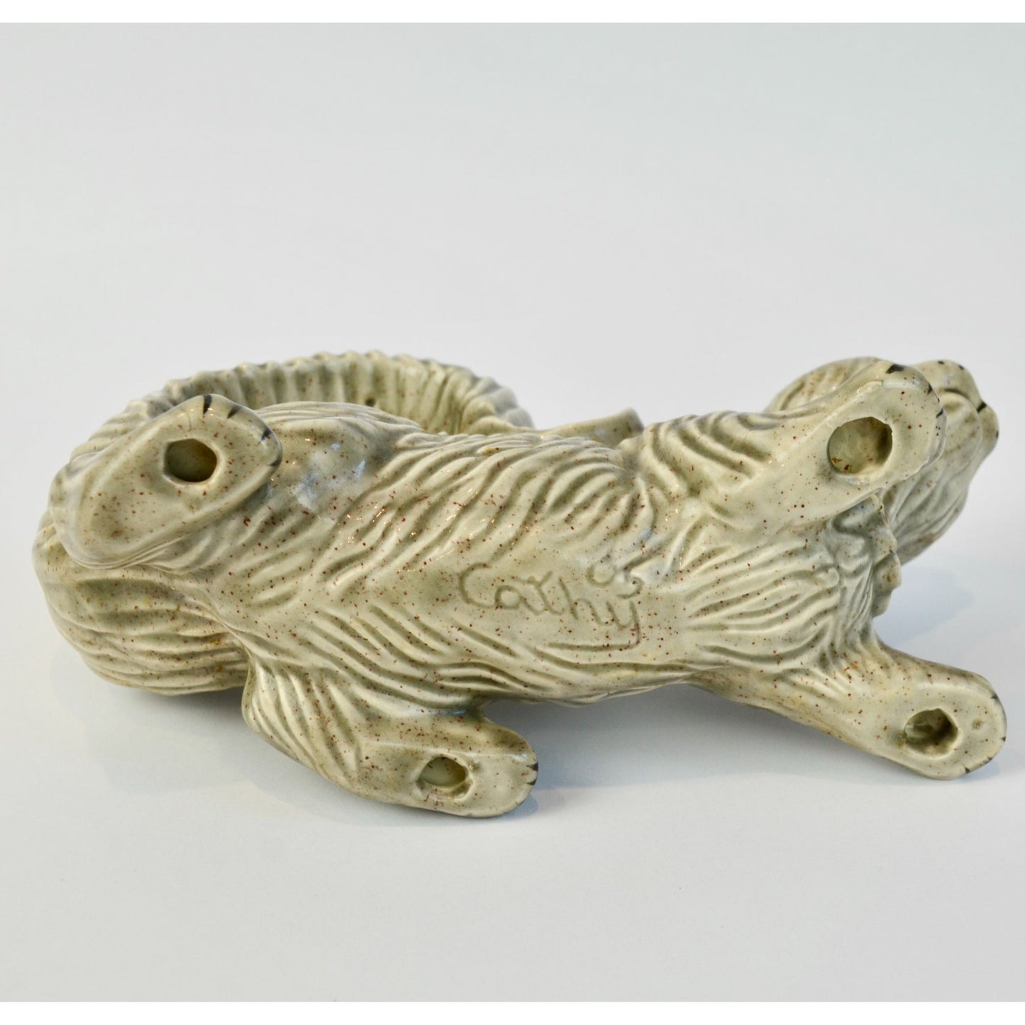 Ceramic Handpainted Gray Speckled Squirrel 2005 Dated Signed