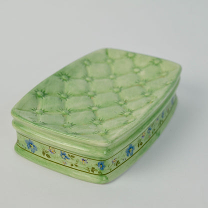 Laura Ashley Handpainted Spring Bloom Soap Dish Quilted Design Green Floral