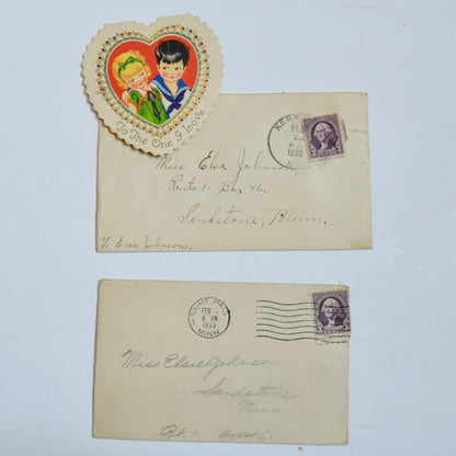 Vintage 1930s Valentine Card with Envelopes Stamped Minnesota