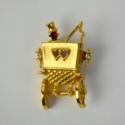 Trifari Gold Tone Rhinestone Honeymoon Coach Brooch Vintage