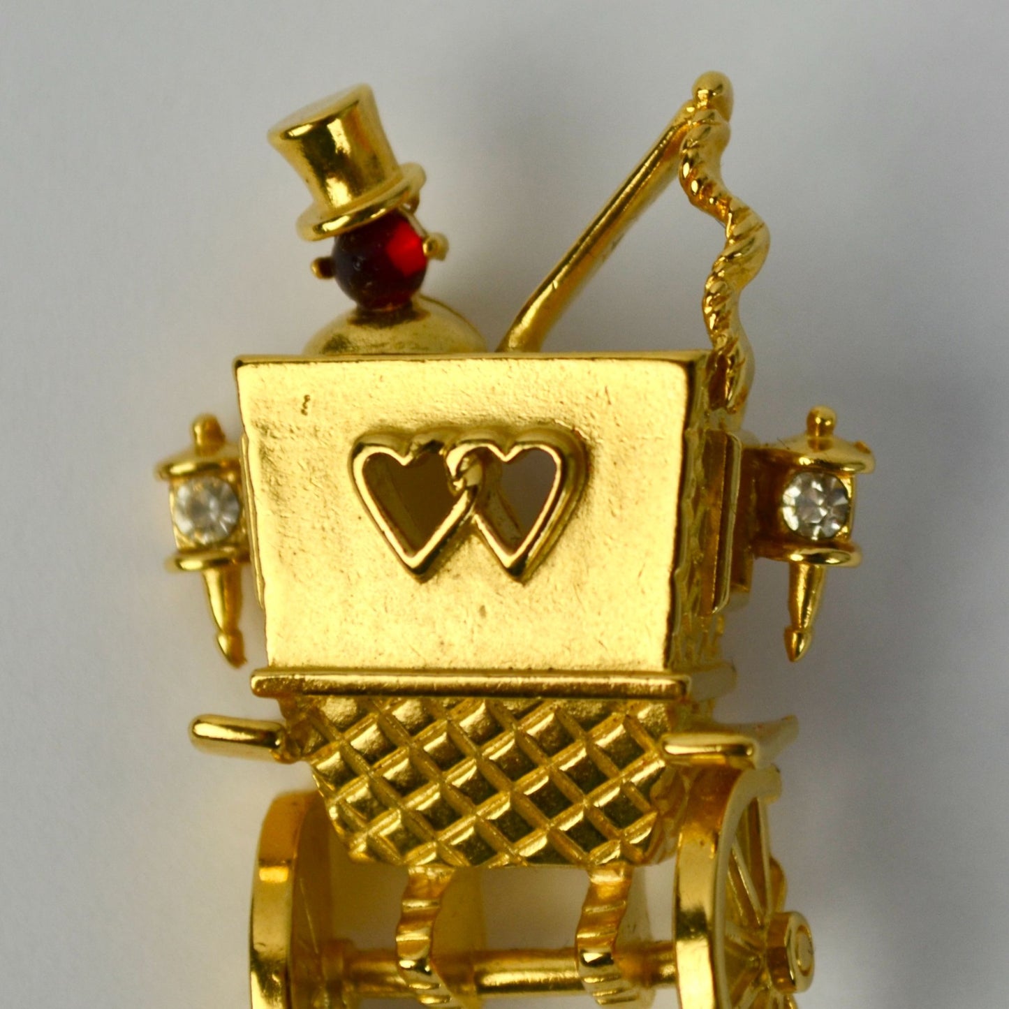 Trifari Gold Tone Rhinestone Honeymoon Coach Brooch Vintage