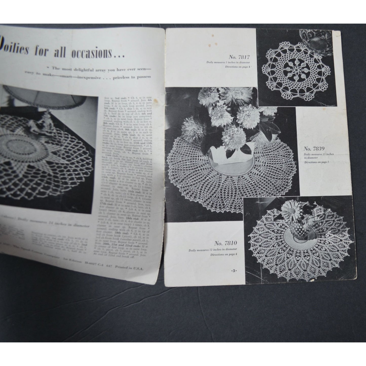 Vintage Clarks J&P Coats Doilies Crochet Pattern Book No. 235 1947