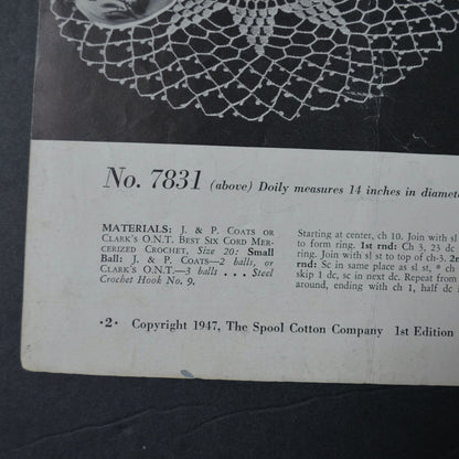 Vintage Clarks J&P Coats Doilies Crochet Pattern Book No. 235 1947