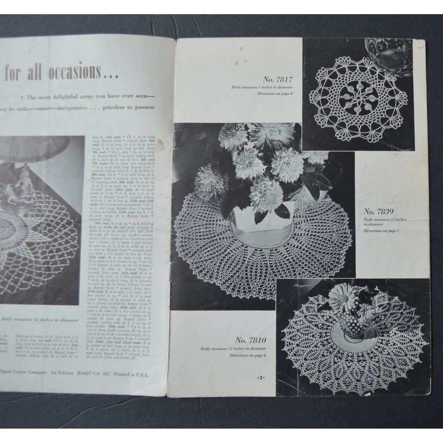 Vintage Clarks J&P Coats Doilies Crochet Pattern Book No. 235 1947