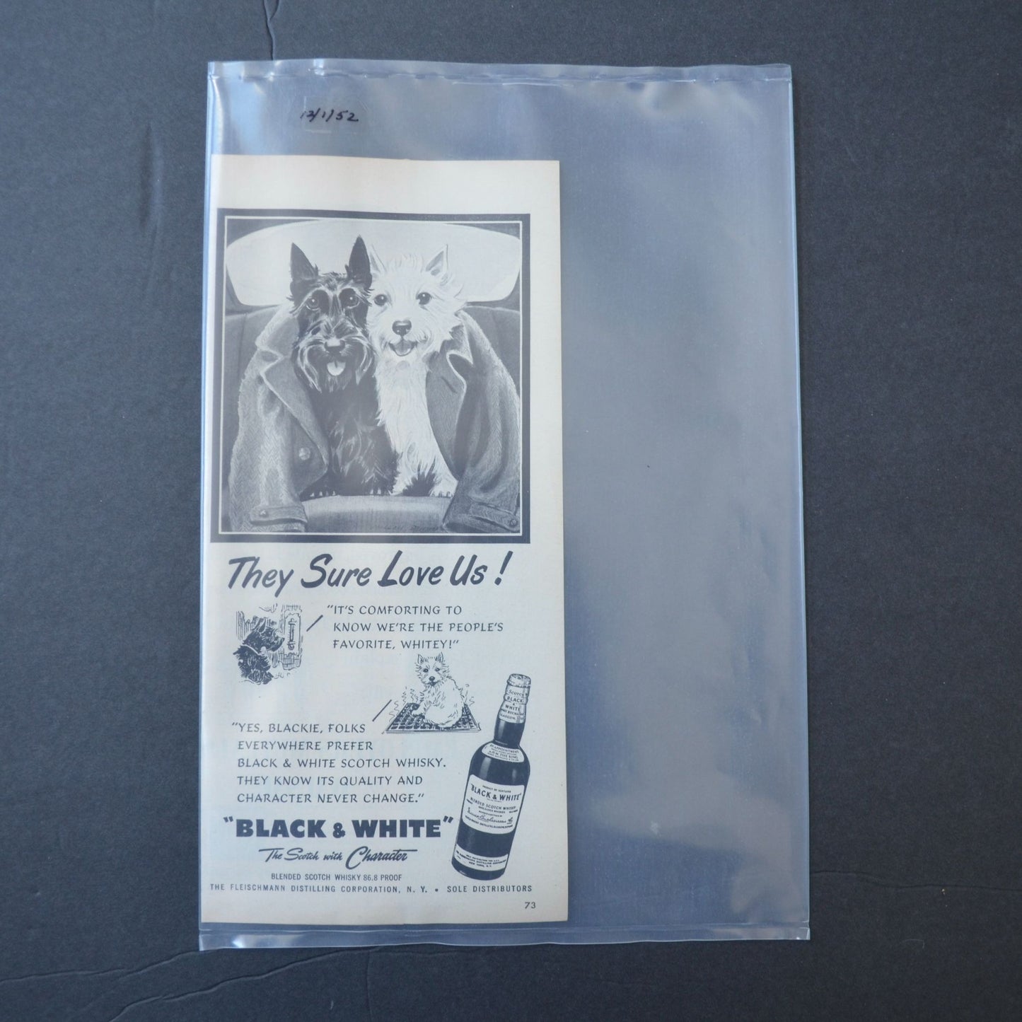Black & White Blended Scotch Whisky Magazine Advertisement 1952 Scottie Dogs