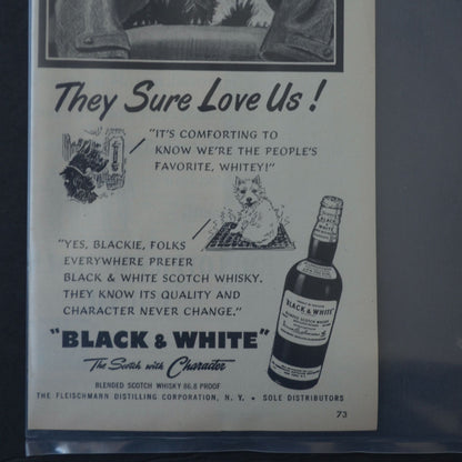 Black & White Blended Scotch Whisky Magazine Advertisement 1952 Scottie Dogs