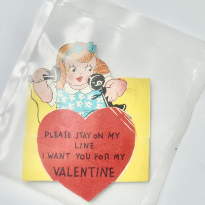 Vintage Valentine card Please Stay On My Line I Want You For My