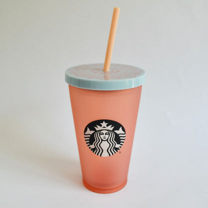 STARBUCKS FROSTED PINK 16 Oz COLD CUP TRAVEL TUMBLER with STRAW