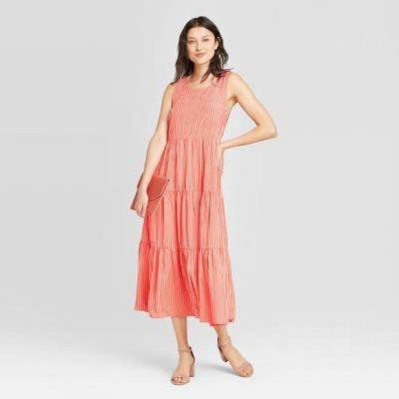 NEW A New Day Striped Coral Tiered Dress