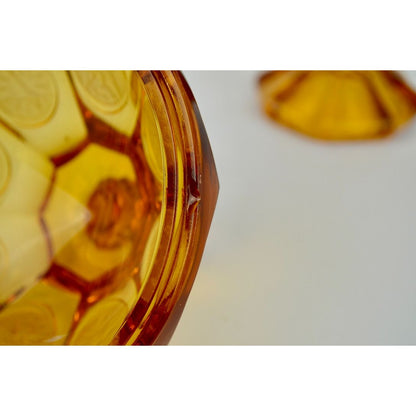 Fostoria Vintage Amber Coin Glass Lidded Candy Dish Compote Eagle Depression
