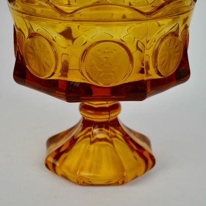 Fostoria Vintage Amber Coin Glass Lidded Candy Dish Compote Eagle Depression