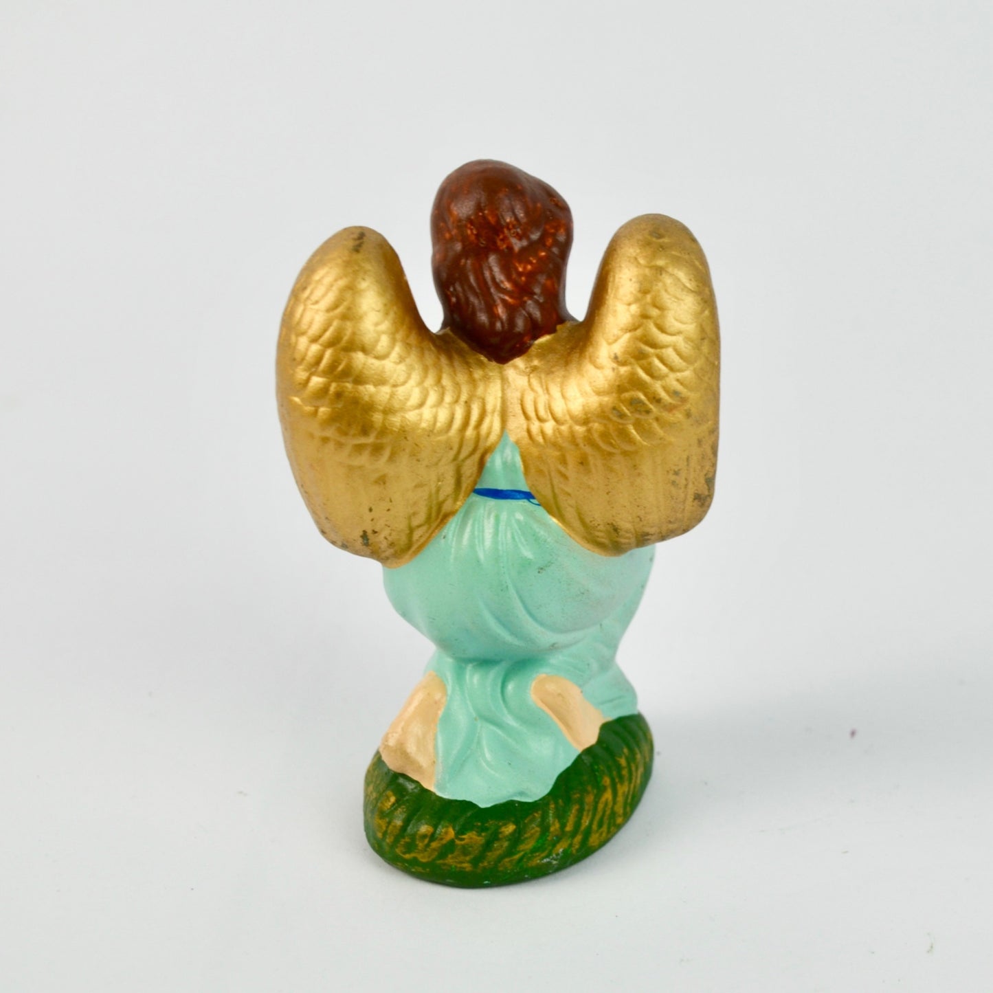 Kneeling Angel Figurine With Golden Wings Vintage Nativity Replacement Piece