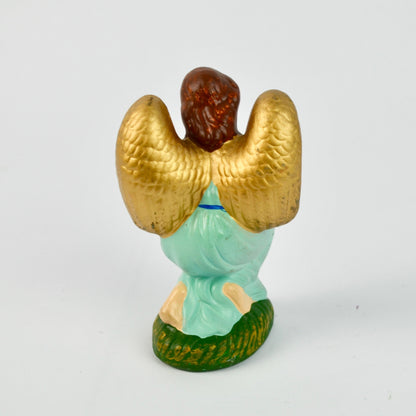Kneeling Angel Figurine With Golden Wings Vintage Nativity Replacement Piece
