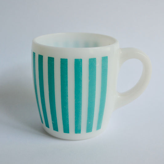 Hazel Atlas Turquoise White Candy Stripe Mug Milk Glass