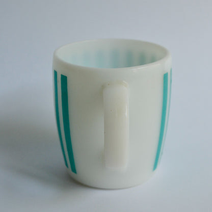 Hazel Atlas Turquoise White Candy Stripe Mug Milk Glass